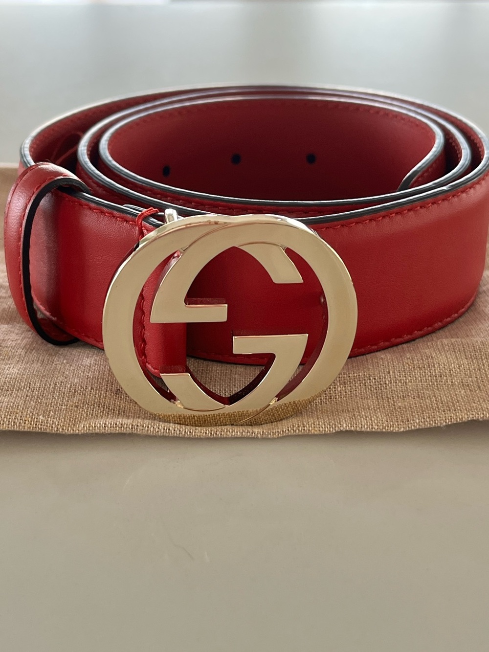 Gucci Interlocking G Leather Belt Red 1.5” Wide Size 80 / 32